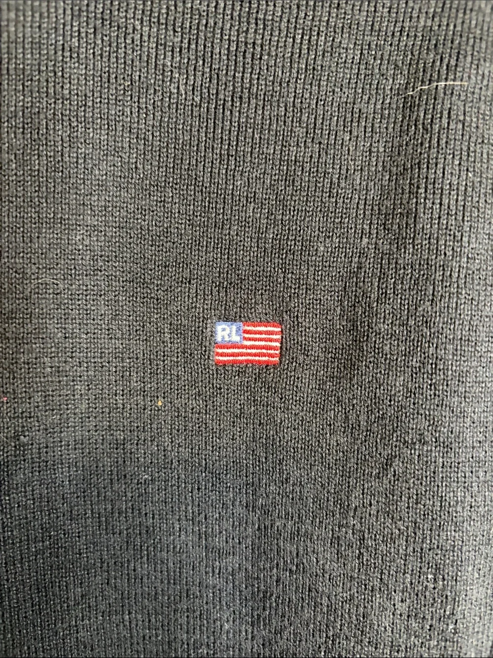 Unisex Vintage Polo Jeans Company Black Quarter-Zip Sweater with Small Flag Logo